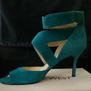 Suede Turquoise Open Toe Ankle Strap Sandal